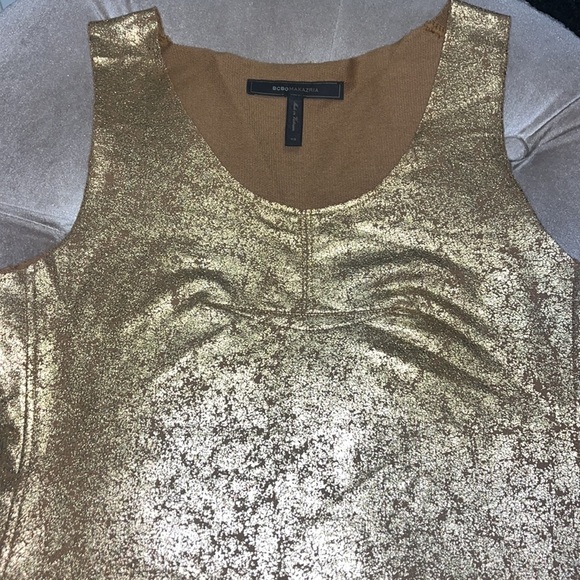BCBG maxazria gold leaf sleeveless top with side panels, NWOT, XS - Picture 4 of 10